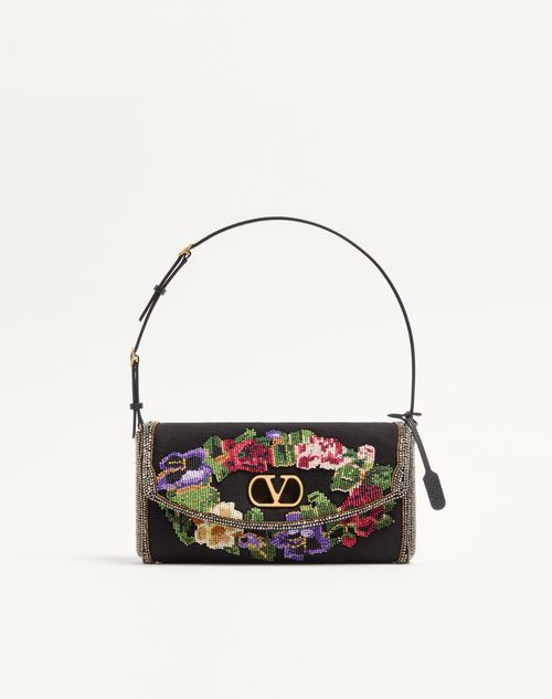Valentino Garavani - Valentino Garavani Devain Small Embroidered Shoulder Bag - Black/multicolour - Woman - Shoulder Bags